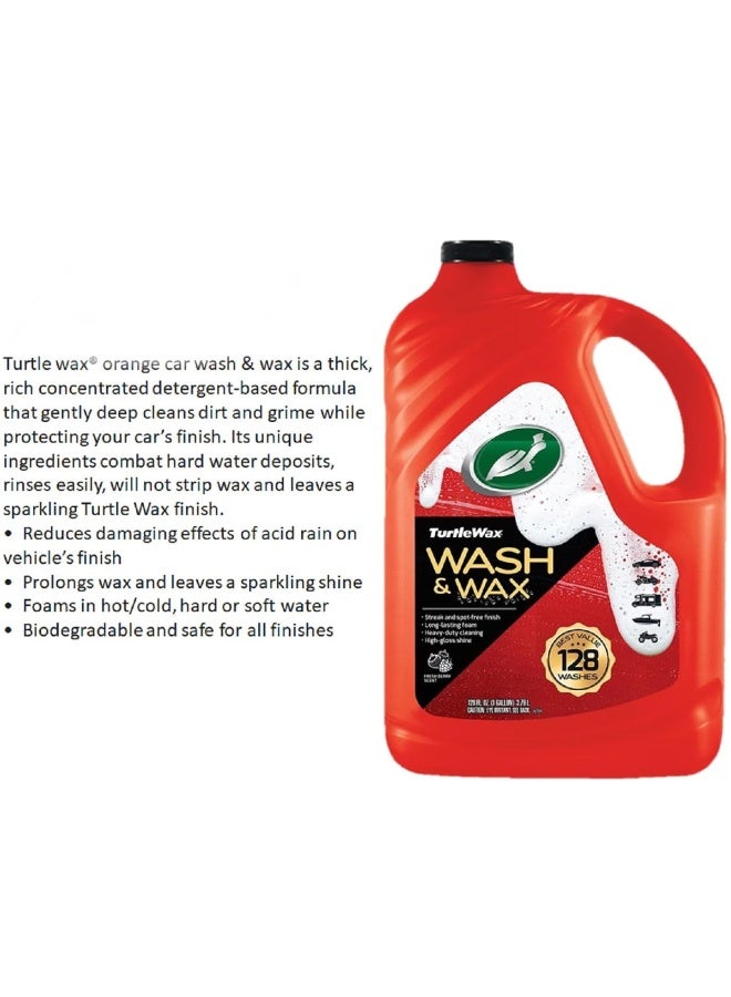 TurtleWax Turtle Wax Car Wash and Wax 3.79L (1 Gallon) High Foam Concentrate Shampoo with Long Lasting Shine, Hard Water Spot Protection, Acid Rain Defense, Streak Free Finish, Safe for Paint Glass Trim Wheels, 128 Washes Heavy Duty Cleaning Formula - Image 3